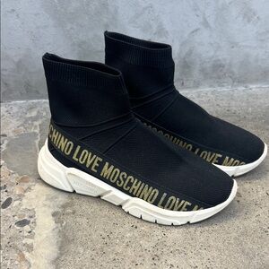 Love Moschino Black and Gold Sock Sneakers